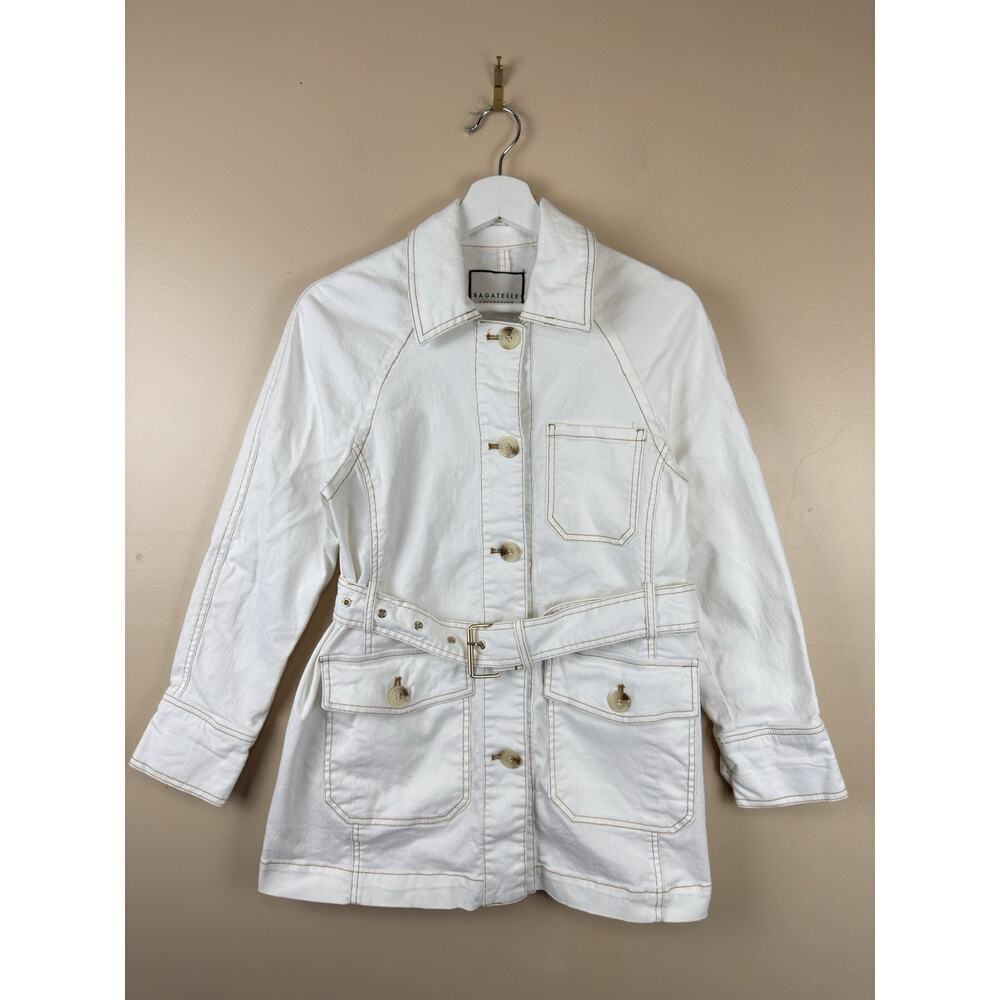 Bagatelle Collection NY White Utility Safari Belted Denim Jacket Women’s S NWOT